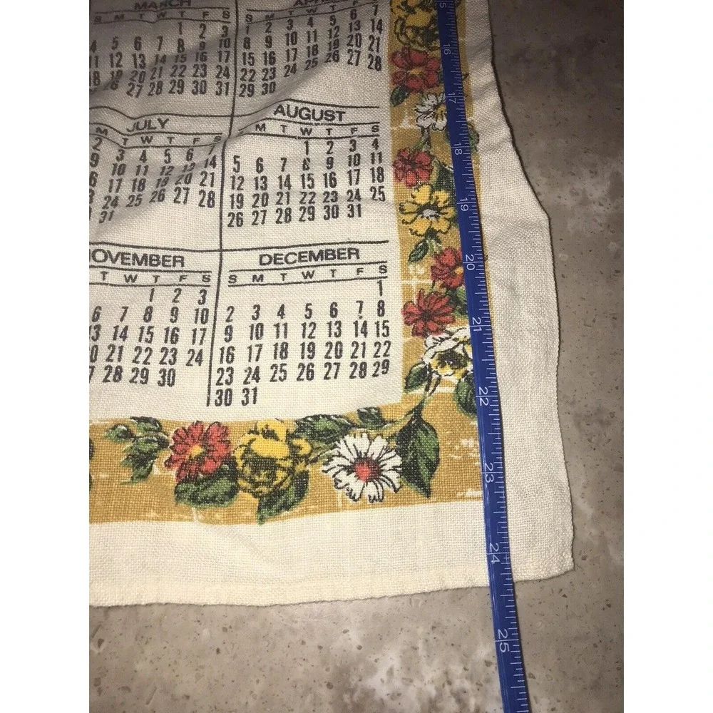 1973 Kitchen Calendar Tea Towel Floral Religious Wall Hanging Granny Core MCM
